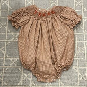 Texas Longhorn burnt orange bubble smocked 24